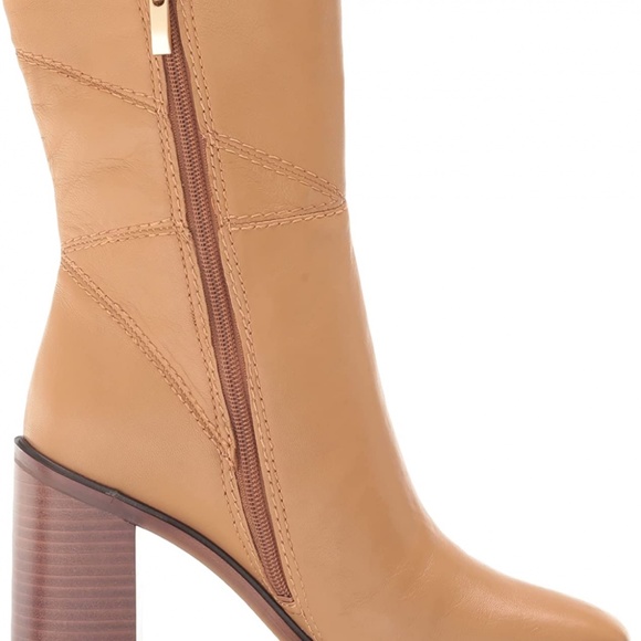 Franco Sarto Leather Side Zip Mid Boot Stevie Camel - 8.5 - Picture 4 of 6